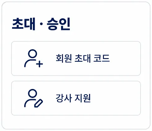 회원 초대 코드와 강사 지원 예시